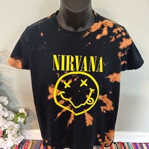 Nirvana Smiley Face Tie Dye Band Tee Shirt Black Medium
